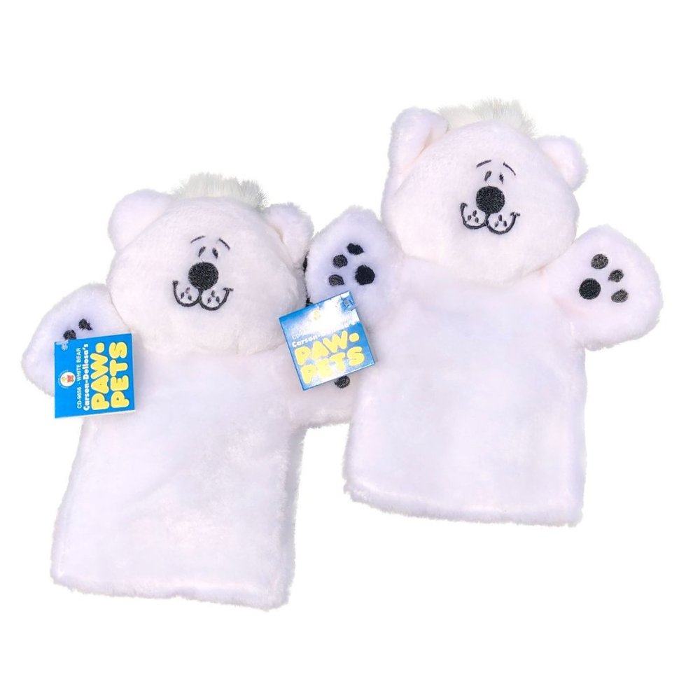 Paw Pets White Polar Bear Hand Puppets Pair (2) by Carson Dellosa 11"